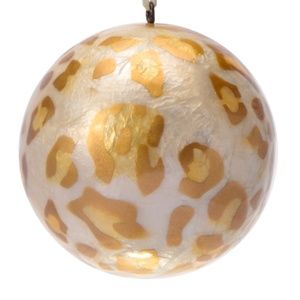 Leopard Prints Lacquered Hand-made Painted Capiz Christmas Ornament - Gold